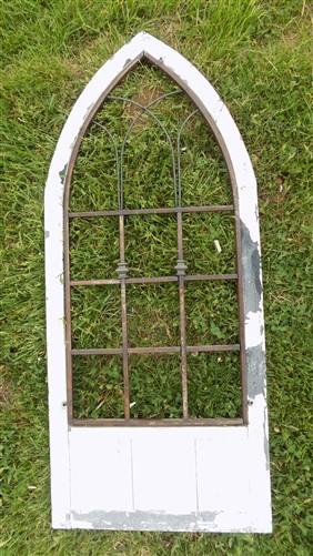 French Country Wood Metal Gothic Window Frame, Distressed Wall Decor,
