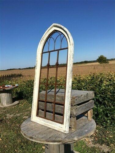 Arched Church Window Frame, Wood Metal Gothic Window Frame, Farmhouse Decor,