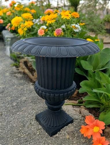 Home & Living > Outdoor & Gardening > Garden Decoration > Yard Art - 39" Tall Cast Iron Fluted Urn, Flower Pot Planter, Ga...