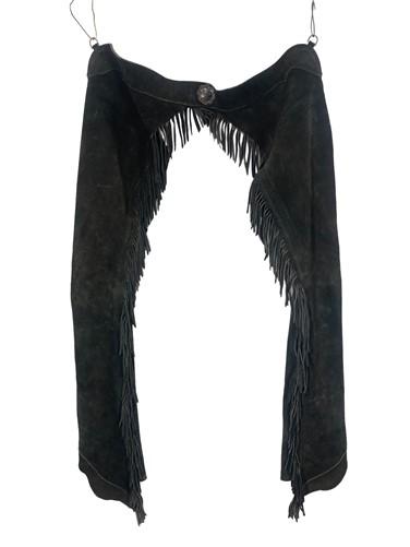 Bears Black Suede Fringed Chaps, Cowboy Western Concho, Rodeo Riding Chaps,