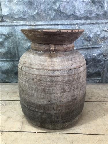 Wood Pot, Round Water Jug, Planter Urn, Flower Frog Display, Farmhouse Box, H