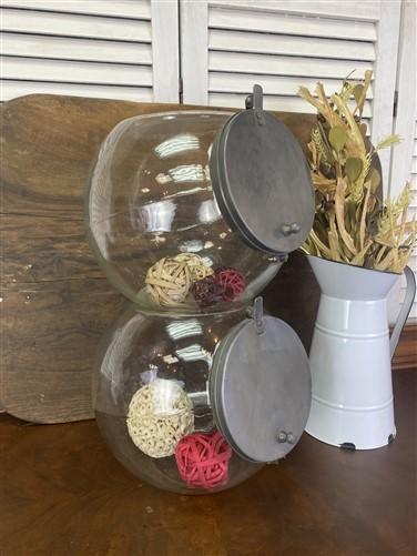 2 Round Stackable Canister Jars, Kitchen Storage, Counter Display, Cookie Jar