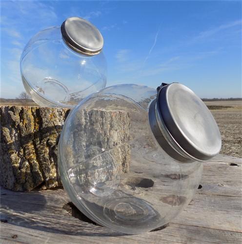 2 Round Jars, Canister Jars, Kitchen Storage, Candy Cookie, Counter Display