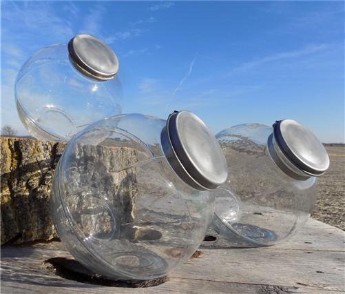 3 Round Jars, Canister Jars, Kitchen Storage, Candy Cookie, Counter Display