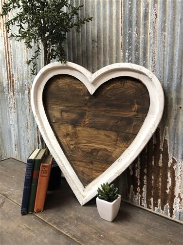 Wooden Heart Rustic Farmhouse Decor, White Wood Home Art Decor Heart Tray