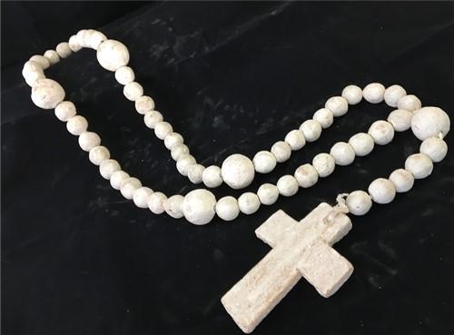 Wall Art - Wall Hanging Clay Bead Rosary, Rosary Catholic Crucifix, Terra Cota Cross, by The Old Grainery (catholic, Chris...