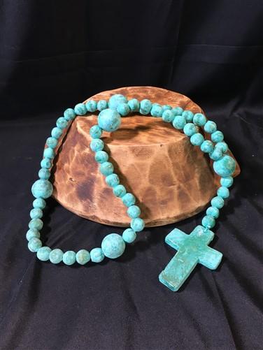 Wall Art - Green Clay Bead Rosary Necklace, Rosary Catholic Crucifix, Terra Cota Cross by The Old Grainery (catholic, Chri...