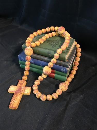 Wall Art - Gold Clay Bead Rosary Necklace, Rosary Catholic Crucifix, Terra Cota Cross by The Old Grainery (catholic, Chris...