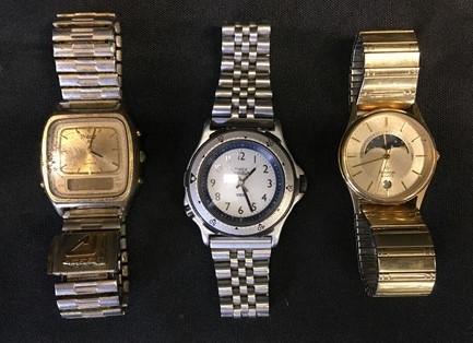 Watch - 3 Mens Vintage Watches, Pulsar Gardner Denver Quincy IL Award Amitron Timex by The Old Grainery (armitron, circula...