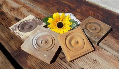 Plinth Block - 4 Plinth Blocks, Antique Bullseye Rosettes, Architectural Salvage, Wood Trim A7 by The Old Grainery (Antiqu...