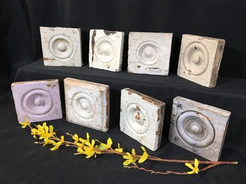 Plinth Block - 8 Plinth Blocks, Antique Bullseye Rosettes, Architectural Salvage, Wood Trim A25 by The Old Grainery (antiq...