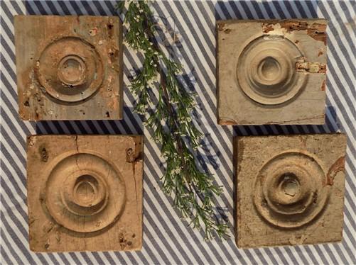 Plinth Block - 4 Plinth Blocks, Antique Bullseye Rosettes, Architectural Salvage, Wood Trim A11 by The Old Grainery (Antiq...