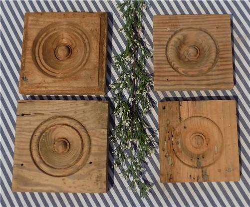 Plinth Block - 4 Plinth Blocks, Antique Bullseye Rosettes, Architectural Salvage, Wood Trim A13 by The Old Grainery (Antiq...