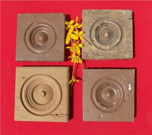 Plinth Block - 4 Plinth Blocks, Antique Bullseye Rosettes, Architectural Salvage, Wood Trim A21 by The Old Grainery (Antiq...