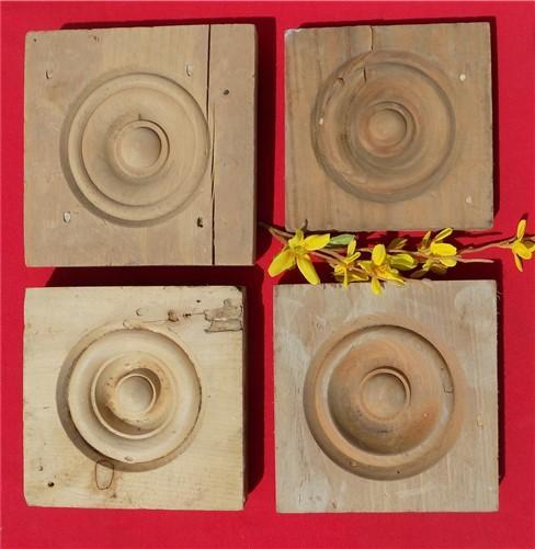 Plinth Block - 4 Plinth Blocks, Antique Bullseye Rosettes, Architectural Salvage, Wood Trim A20 by The Old Grainery (Antiq...