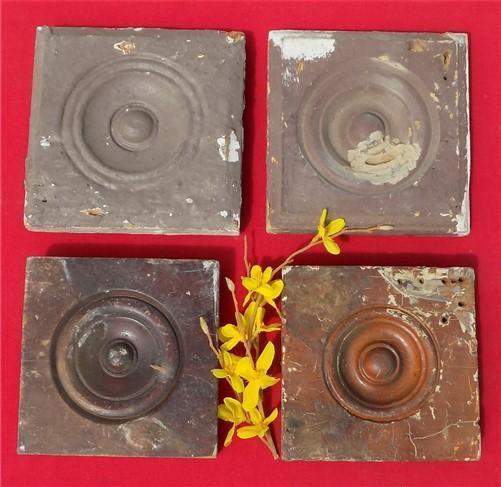 Plinth Block - 4 Plinth Blocks, Antique Bullseye Rosettes, Architectural Salvage, Wood Trim A19 by The Old Grainery (Antiq...