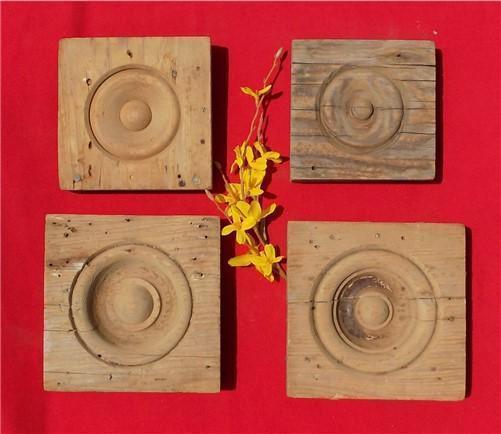 Plinth Block - 4 Plinth Blocks, Antique Bullseye Rosettes, Architectural Salvage, Wood Trim A16 by The Old Grainery (Antiq...