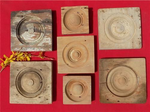 Plinth Block - 7 Plinth Blocks, Antique Bullseye Rosettes, Architectural Salvage, Wood Trim A22 by The Old Grainery (Antiq...
