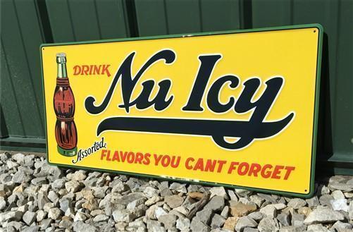 Signs - Drink Nu Icy Sign, Metal Advertising Sign, Retro Diner Soda Pop Metal Sign, by The Old Grainery (advertising, dine...