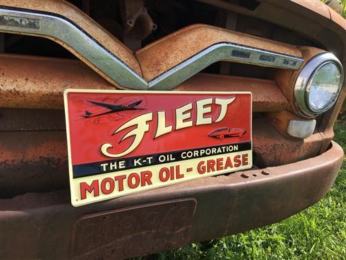 Signs - Fleet Motor Oil Grease Sign K-T Oil Metal Advertising Sign, Retro Gas Station, by The Old Grainery (fleet, garage,...