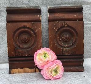 2 Plinth Blocks, Door Trim Molding Architectural Salvage, Wood Bullseye C35
