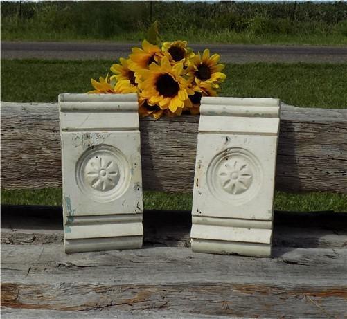 Wood Trim - 2 Plinth Blocks, Door Trim Molding, Architectural Salvage, Antique Wood Trim C17 by The Old Grainery (2, Antiq...
