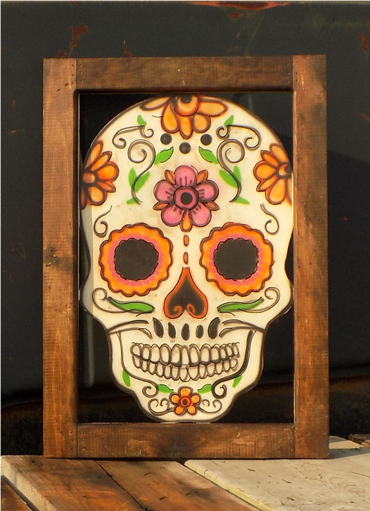 Metal Sugar Skull Wall Art, Day of the Dead Decor, Dia De Los Muertos Sign D,