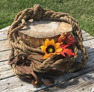 Hemp rope - 2 Rustic Barn Pulleys & Barn Rope, Vintage Farm Country, Rustic Cottage Decor by The Old Grainery (80in length...
