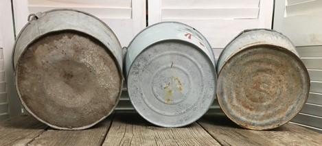 3 Galvanized Tin Buckets, Garden Flower Patio Pot Fire, Arts Crafts Vintage A1