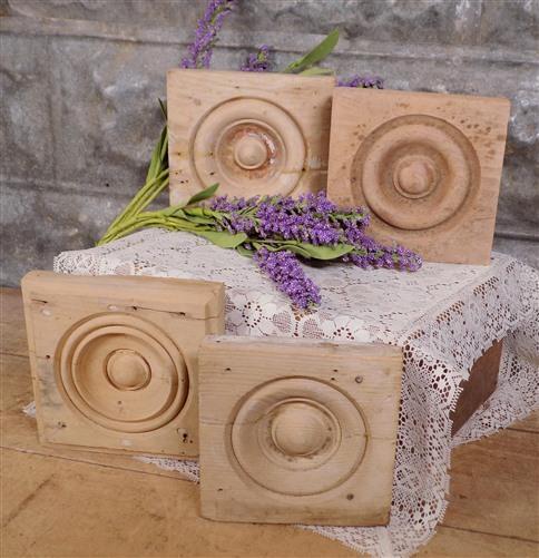 Plinth Block - 4 Plinth Blocks, Antique Bullseye Rosettes, Architectural Salvage, Wood Trim A36 by The Old Grainery (Archi...
