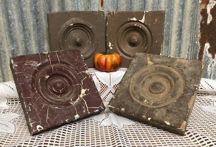 Plinth Blocks - 4 Plinth Blocks, Antique Bullseye Rosettes, Architectural Salvage, Wood Trim A44 by The Old Grainery (anti...