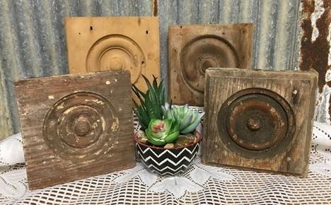 Plinth Blocks - 4 Plinth Blocks, Antique Bullseye Rosettes, Architectural Salvage, Wood Trim A43 by The Old Grainery (anti...