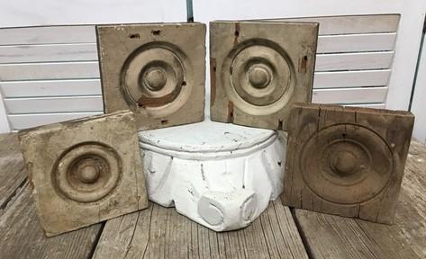 Plinth Block - 4 Plinth Blocks, Antique Bullseye Rosettes, Architectural Salvage, Wood Trim A33 by The Old Grainery (archi...