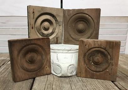Plinth Block - 4 Plinth Blocks, Antique Bullseye Rosettes, Architectural Salvage, Wood Trim A32 by The Old Grainery (archi...