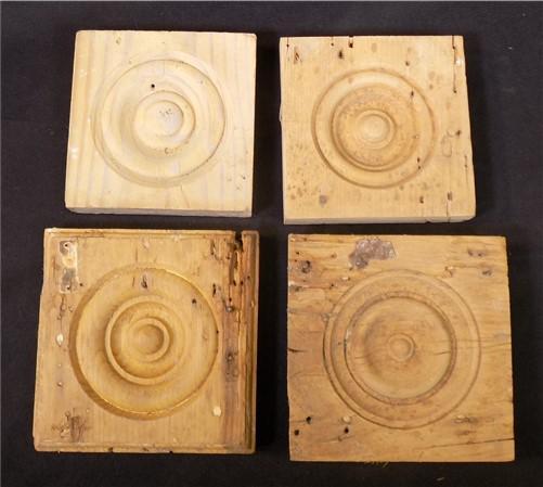 Wood Tim - 4 Plinth Blocks, Antique Bullseye Rosettes, Architectural Salvage, Wood Trim A51 by The Old Grainery (4, Antiqu...