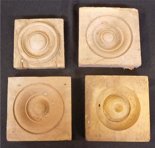 Wood Tim - 4 Plinth Blocks, Antique Bullseye Rosettes, Architectural Salvage, Wood Trim A53 by The Old Grainery (4, Antiqu...