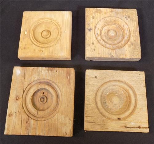 Wood Tim - 4 Plinth Blocks, Antique Bullseye Rosettes, Architectural Salvage, Wood Trim A54 by The Old Grainery (4, Antiqu...