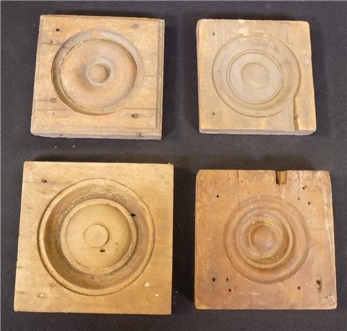 Wood Tim - 4 Plinth Blocks, Antique Bullseye Rosettes, Architectural Salvage, Wood Trim A56 by The Old Grainery (4, Antiqu...