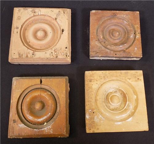 Wood Tim - 4 Plinth Blocks, Antique Bullseye Rosettes, Architectural Salvage, Wood Trim A57 by The Old Grainery (4, Antiqu...