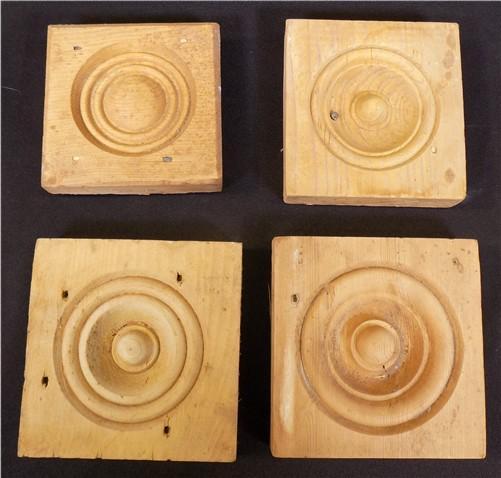 Wood Tim - 4 Plinth Blocks, Antique Bullseye Rosettes, Architectural Salvage, Wood Trim A55 by The Old Grainery (4, Antiqu...