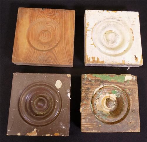 Wood Tim - 4 Plinth Blocks, Antique Bullseye Rosettes, Architectural Salvage, Wood Trim A60 by The Old Grainery (4, Antiqu...