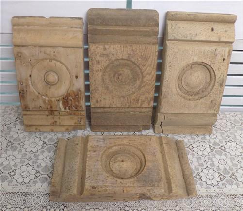 Wood Tim - 4 Plinth Blocks, Antique Bullseye Rosettes, Architectural Salvage, Wood Trim A69 by The Old Grainery (4, Antiqu...