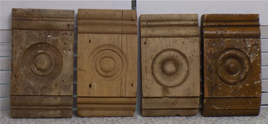 Wood Tim - 4 Plinth Blocks, Antique Bullseye Rosettes, Architectural Salvage, Wood Trim A70 by The Old Grainery (4, Antiqu...