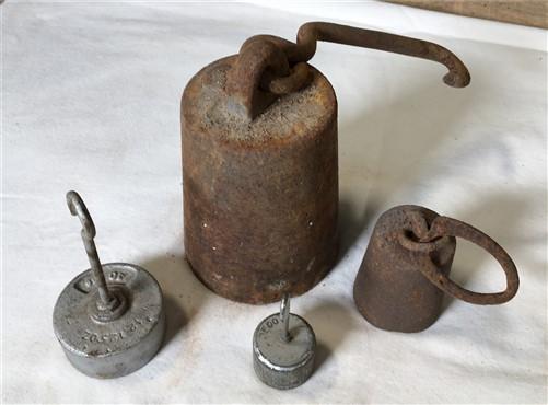 Scale Parts - Round Hanging Small Scale Weights, Vintage Metal Industrial Fairbanks Morse A66, by The Old Grainery (cast i...
