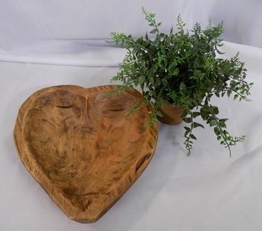 Wooden Heart Bread Dough Bowl, Rustic French Country Carved Centerpiece A2