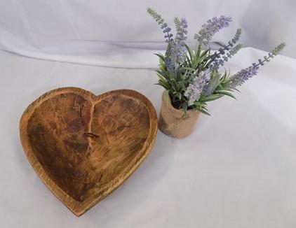 Wooden Heart Bread Dough Bowl, Rustic French Country Carved Centerpiece W