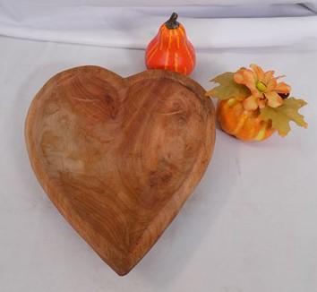 Wooden Heart Bread Dough Bowl, Rustic French Country Carved Centerpiece V