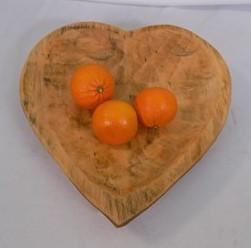 Wooden Heart Bread Dough Bowl, Rustic French Country Carved Centerpiece U