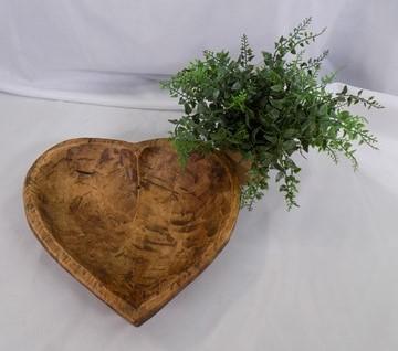 Wooden Heart Bread Dough Bowl, Rustic French Country Carved Centerpiece P
