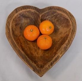 Wooden Heart Bread Dough Bowl, Rustic French Country Carved Centerpiece O